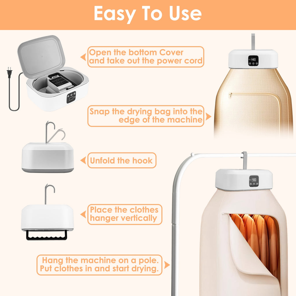 1Pc Portable Clothes Dryer Mini Dryer Foldable Dryer Machine With Timer UV Sterilization 2 Drying Modes Remote Control For Apartment Dorm RV Travel Home