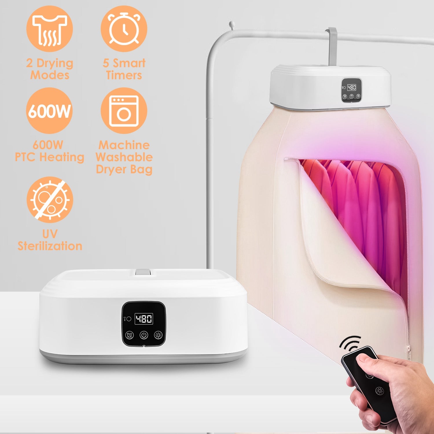 1Pc Portable Clothes Dryer Mini Dryer Foldable Dryer Machine With Timer UV Sterilization 2 Drying Modes Remote Control For Apartment Dorm RV Travel Home